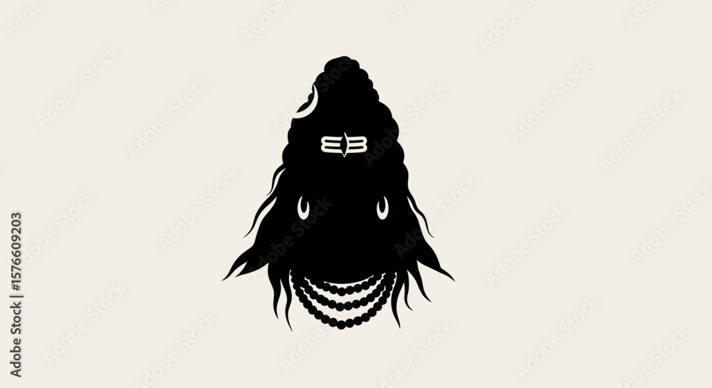 Fototapeta premium Silhouette of Hindu God Shiva with Symbolic Third Eye and Beads