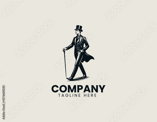 Elegant Gentleman Striding Top Hat Classic Sophistication Vector Logo Design