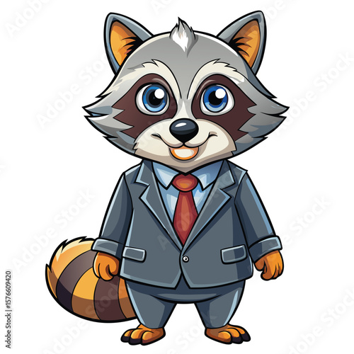 Cartoon raccoon in a suit