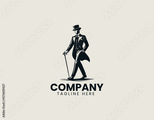 Elegant Gentleman Striding Top Hat Classic Sophistication Vector Logo Design