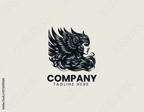 Fierce Female Viking Warrior Legendary Goddess Courage Symbol Vector Logo