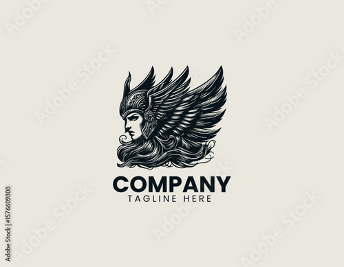 Fierce Female Viking Warrior Legendary Goddess Courage Symbol Vector Logo