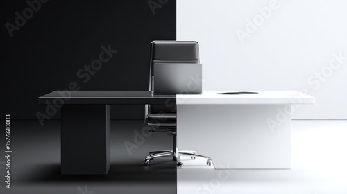 Split office desk in black and white