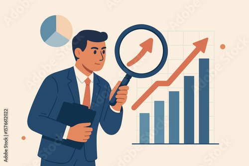Ambitious businessman analyzing growth, overcoming failure, striving for success, learning from mistakes, business goals, upward progress, financial achievement, motivation concept