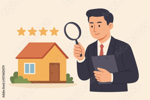 Real estate appraisal, property value assessment, home inspection, residential market evaluation, house rating, realtor review, business analysis, magnifying glass, sale concept