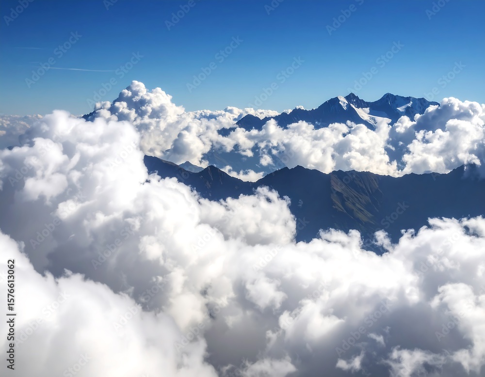 Fototapeta premium Majestic mountain peaks piercing through clouds
