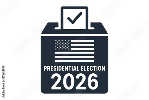 USA midterm election 2026 vector icon. American flag on ballot box with vote. Political campaign & democracy concept. Government choice symbol. Vote for president sign.
