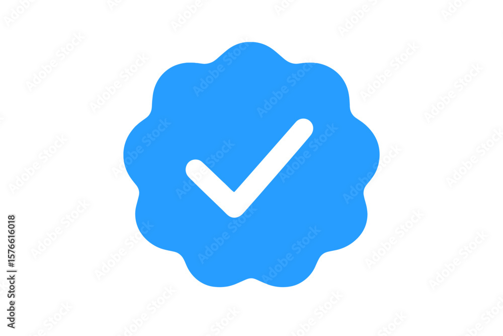 Blue tick social media verified account icon. Approved profile sign. Check mark symbol. Official badge. Vector for web. Authentication identity security trust. Verified user. Blue tick social media verified account icon. Approved profile sign. Check mark symbol. Official badge. Vector for web. Authentication identity security trust. Verified user.
