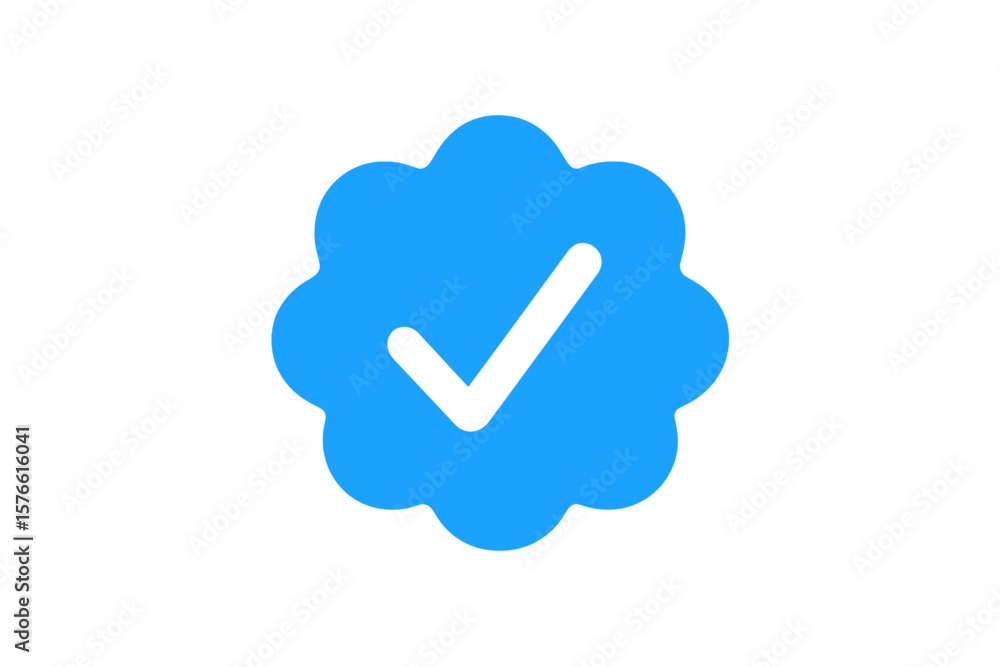 Blue tick social media verified account icon. Approved profile sign. Check mark badge. Authentic confirmation symbol. Official user checkmark. Guaranty trust vector concept. Blue tick social media verified account icon. Approved profile sign. Check mark badge. Authentic confirmation symbol. Official user checkmark. Guaranty trust vector concept.