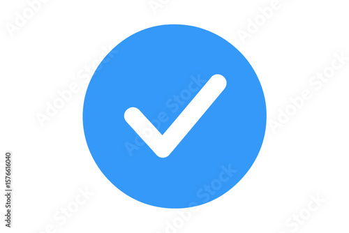 Blue tick verified social media account icon. Approved profile sign. White tick in blue circle. Verification badge for official page. Check mark symbol. Vector illustration.
