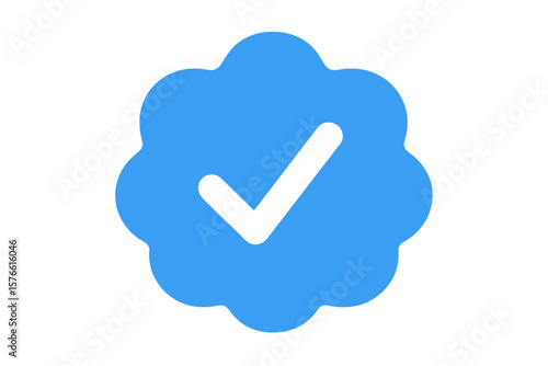 Blue tick social media verified account icon. Approved profile sign. Check mark symbol for authentic user. Official security badge vector illustration for web and app design.