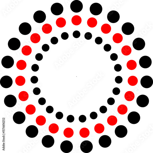 concentrated circles of red, black and gray, halftone, vector