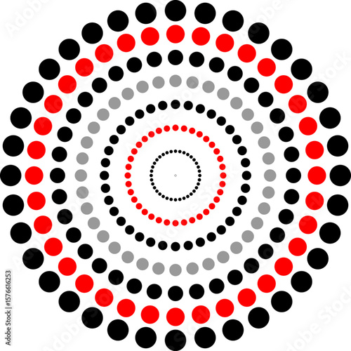 concentrated circles of red, black and gray, halftone, vector