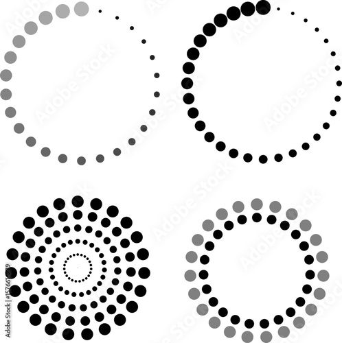concentrated circles of red, black and gray, halftone, vector