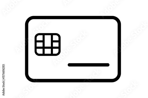 Minimalist Credit Card Icon with Chip, Simple ATM Debit Card Symbol, Modern Bank Payment Vector, Isolated Transparent Background, Financial Technology Concept Illustration