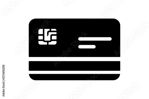Modern Credit Card Icon with Chip, ATM Debit Card Symbol, Contactless Payment, Secure Banking, Minimalist Black Vector, Financial Technology, Transparent Background