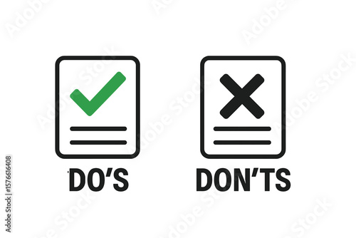 Do’s and Don’ts Checklist Icon, Rules and Guidelines Symbol, Green Check Mark and Red Cross, Vector Illustration, Compliance, Best Practices, Editable Transparent PNG