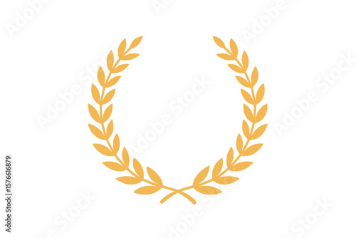 Golden Laurel Wreath Award Vector, Victory Symbol, Achievement Emblem, Classic Ancient Greek Roman Honor, Flat Isolated Clipart, Transparent Background, Decorative Design Element