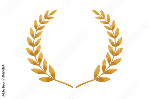 Golden Laurel Wreath Award Vector. Realistic 3D Olive Branches. Victory Symbol. Achievement, Honor, Success, Champion, Winner, Prize, Trophy, Ceremony, Isolated Transparent Background