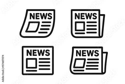 Newspaper icon set. News vector symbol collection. Press, media, and journalism concept. Daily publication, article, and headline sign for web, app, and infographic design.