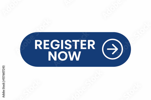 Register Now Button Vector, Web UI Call to Action, Blue Rounded Modern Sign, Online Registration, Website Interface Element, Clickable Icon, Digital Marketing Banner