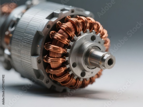 Close-up of copper coils within electric motor housing, artisan, commutation