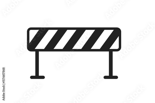 Construction Barrier Icon, Roadblock Vector, Seamless Safety Barricade, Black and White Warning Sign, Isolated Transparent Background, Traffic Control, Editable Clipart