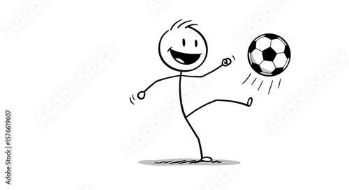 A stick figure joyfully kicking a soccer ball