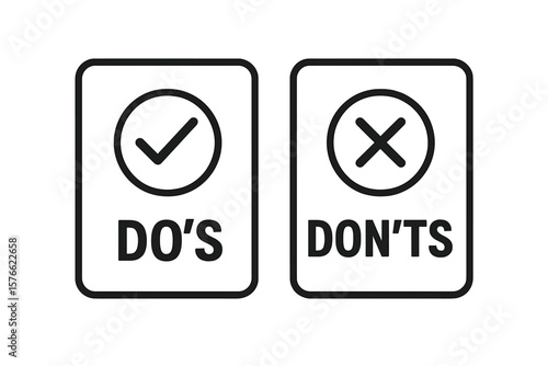 Do’s and Don’ts Checklist Icon Set. Guidelines, Rules, Best Practices, Correct and Incorrect Symbols. Vector Illustration for Instructions, Advice, Tips, Compliance, Policy, Decision Making