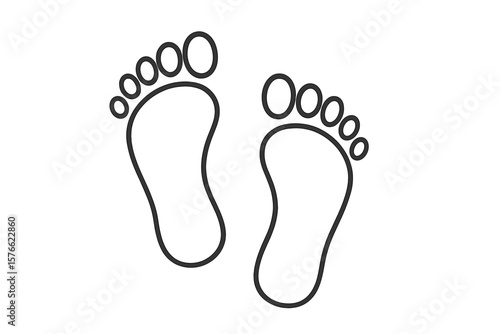Barefoot Human Footprints Outline. Black Line Art. Isolated Vector Illustration. Walking Steps. Transparent Background. Simple Minimalist Footprint Icon. Anatomy, Pedestrian, Path Concept