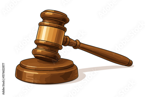 Judge gavel and sound block vector illustration. Wooden hammer for auction or court verdict. Symbol of law, justice, and legislation. Legal system concept for adjudication.
