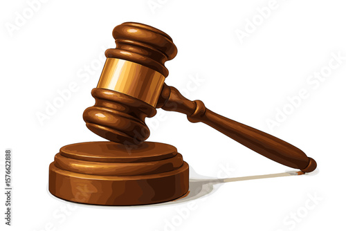 Judge gavel vector illustration. Wooden hammer for court sentence and auction sale. Symbol of law, justice, verdict, and legislation. Legal system and authority concept.
