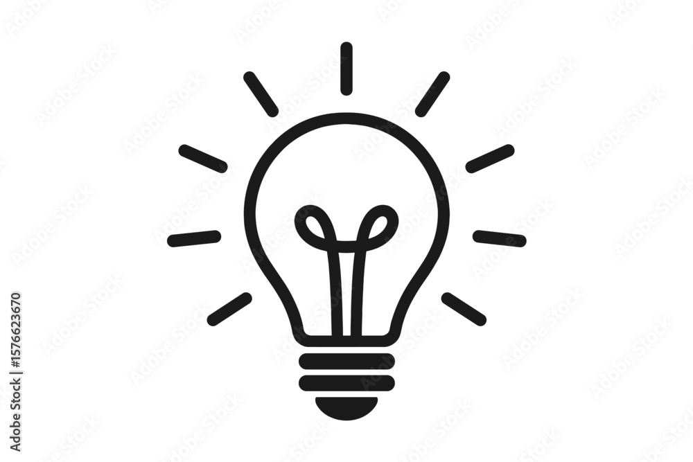 Light Bulb Icon. Creative Idea Symbol. Innovation Concept. Simple Line Art. Bright Inspiration. Energy Efficiency. Minimalist Design. Black Outline. Vector Illustration. Isolated on White Light Bulb Icon. Creative Idea Symbol. Innovation Concept. Simple Line Art. Bright Inspiration. Energy Efficiency. Minimalist Design. Black Outline. Vector Illustration. Isolated on White