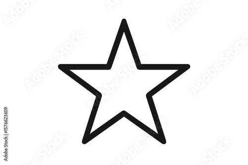 Five Pointed Star Outline Icon. Black Simple Line Art Star Shape. Minimalist Geometric Symbol. Blank Empty Star Frame. Modern Vector Isolated Clipart. Transparent Background. Graphic Design Element