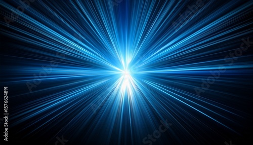bright blue light beam cuts through dark background creating striking contrast light appears to emanate from central point radiating outward with soft glow evoking sense of depth and energy