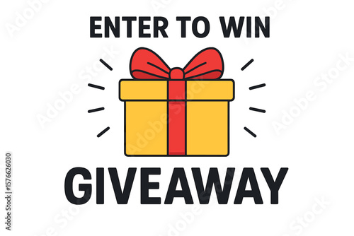 Enter to win giveaway prize. Promotion contest announcement. Social media marketing template. Gift box icon for advertising. Lucky draw graphic vector illustration for a winner.