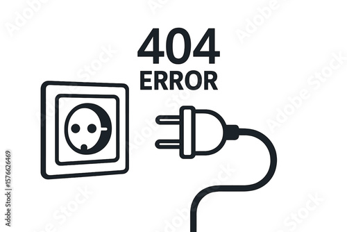 Concept of web banner 404 error. Disconnection, loss of connection. Electric socket and plug. Page not found, something went wrong. Offline, unavailable website concept.