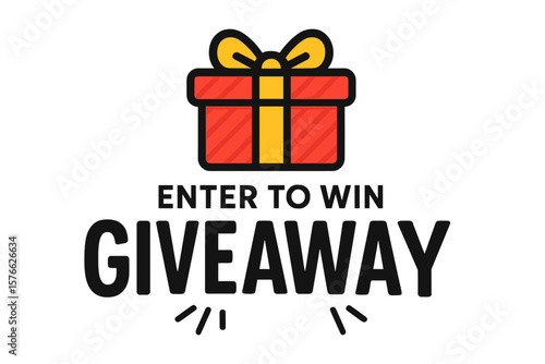 Giveaway enter to win social media post template. Promotion design for website banner. Win a prize in contest or lottery. Gift box icon with modern typography lettering.