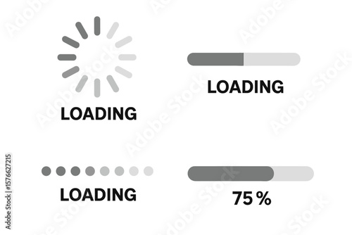 Progress loading bar vector icon set. Collection of 4 connecting indicators. Loading status and progress visualization for modern web design elements and user interface UI.