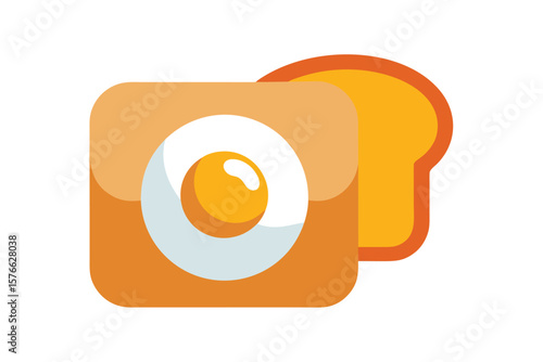 Toast And Fried Egg Icon Vector On White