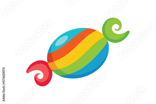 Wrapped Rainbow Taffy Candy Icon With Curly Ends On White