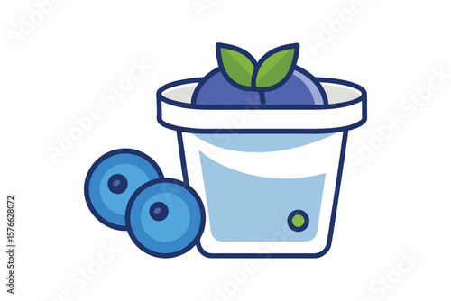 Yogurt Container And Blueberries Cartoon Vector On White