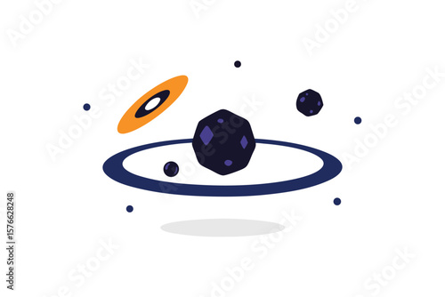 Vector Illustration Of Orbiting Meteorites And Asteroids