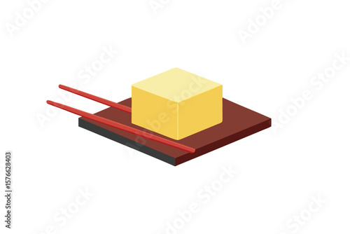 Tofu On Plate With Chopsticks Icon Vector On White