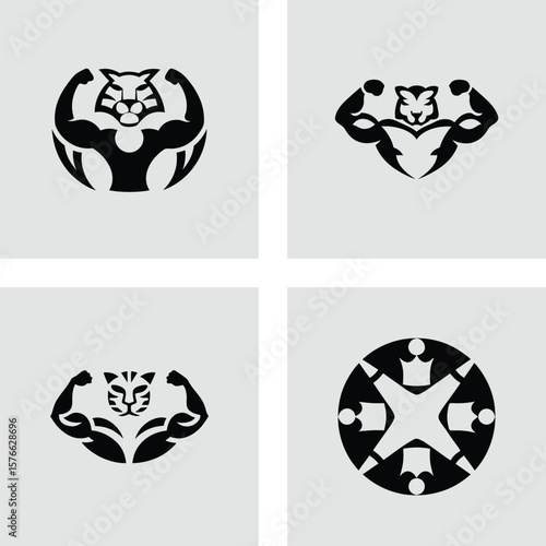 Powerful Tiger Fitness Logo Designs Strong, Muscular, and Bold Illustrations