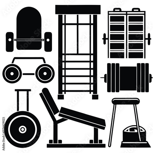 Fitness Equipment Icons Gym Workout Silhouette Graphics