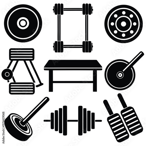 Strength Training Equipment Icons Dumbbells, Weight Plates, and More