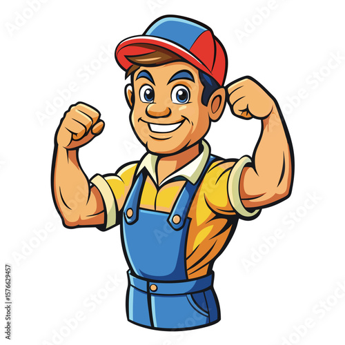 Strong Worker Flexing Muscles