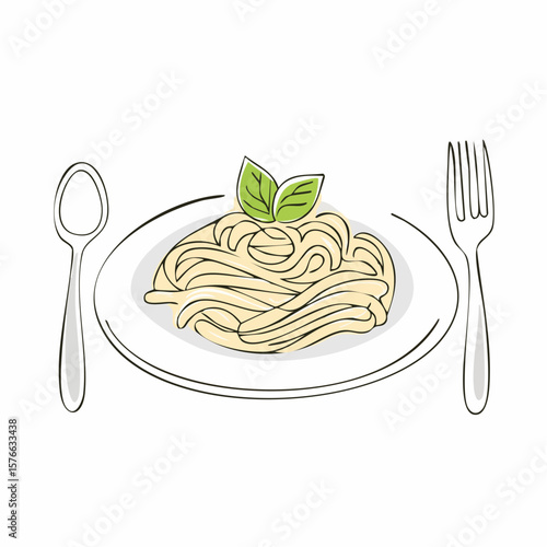 一筆書きのパスタとフォーク

