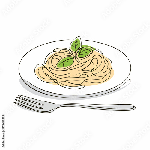一筆書きのパスタとフォーク

